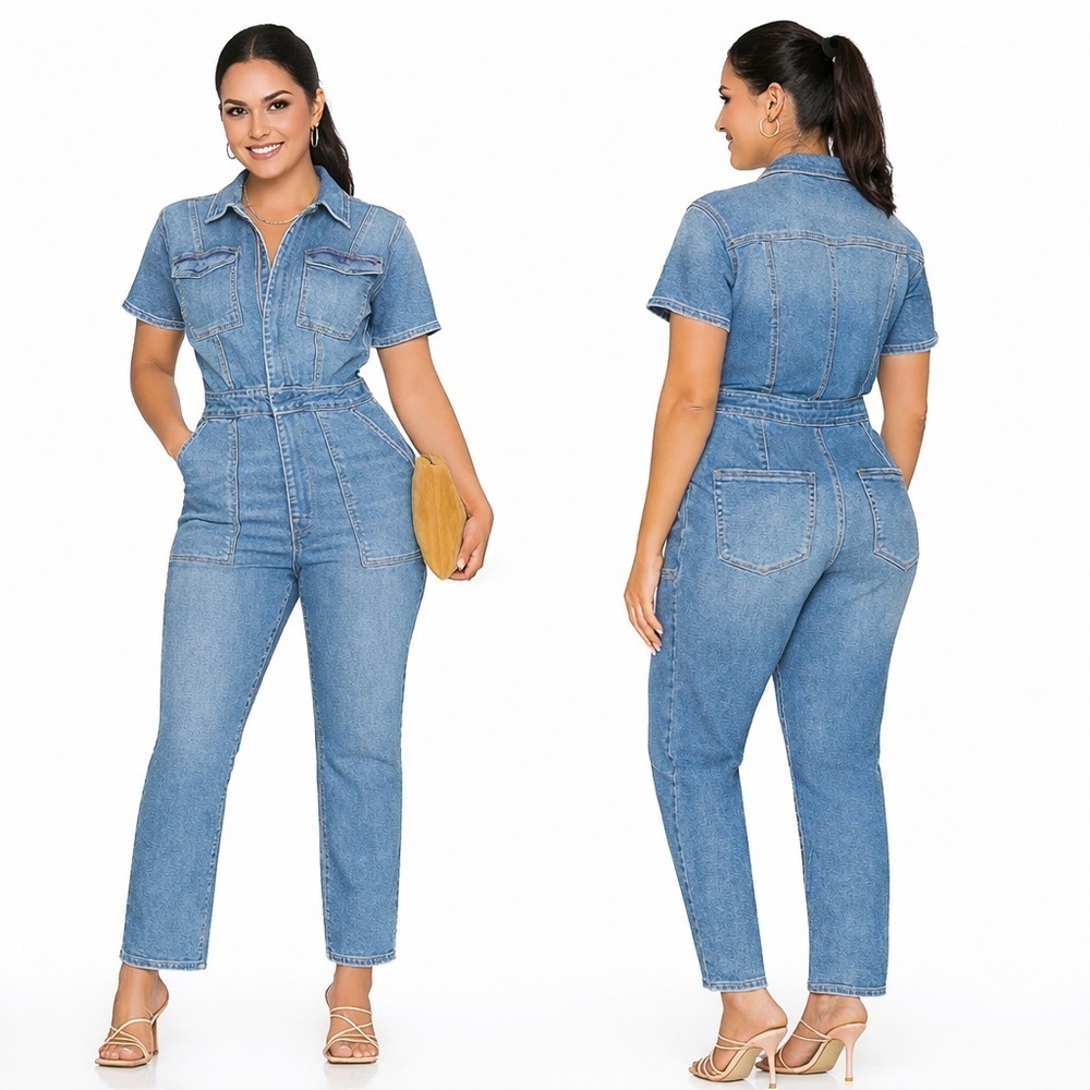 Good American Fit For Success Denim Jumpsuit | Hidden Zip | Size 3 (Large)